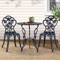 3PC Outdoor Bistro Set with Cast Aluminum Chairs and Table - Black Rose