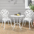 3PC Outdoor Bistro Set with Table & Chairs Cast Aluminum Patio Furniture - White Rose