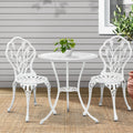 3PC Outdoor Bistro Set with Table & Chairs Cast Aluminum Patio Furniture - White