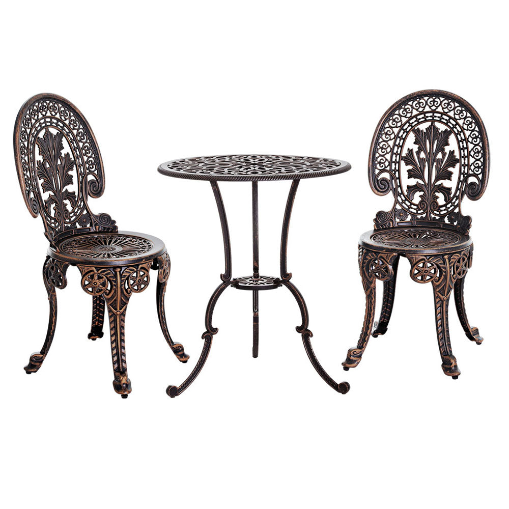 3PC Outdoor Patio Bistro Dining Set Aluminium Chairs and Table - Bronze