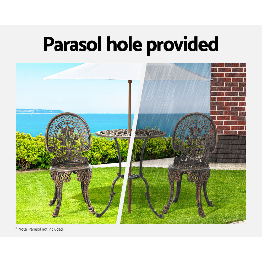 3PC Outdoor Patio Bistro Dining Set Aluminium Chairs and Table - Bronze