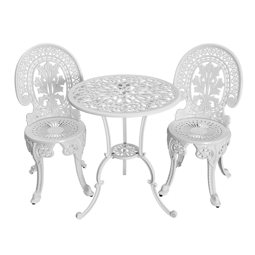 3PC Outdoor Aluminium Bistro Set with Dining Chairs - White