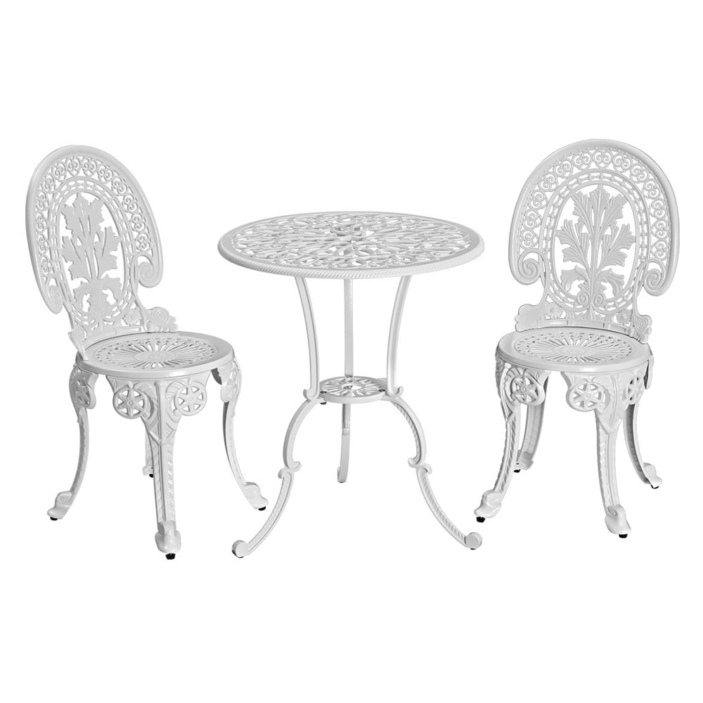 3PC Outdoor Aluminium Bistro Set with Dining Chairs - White
