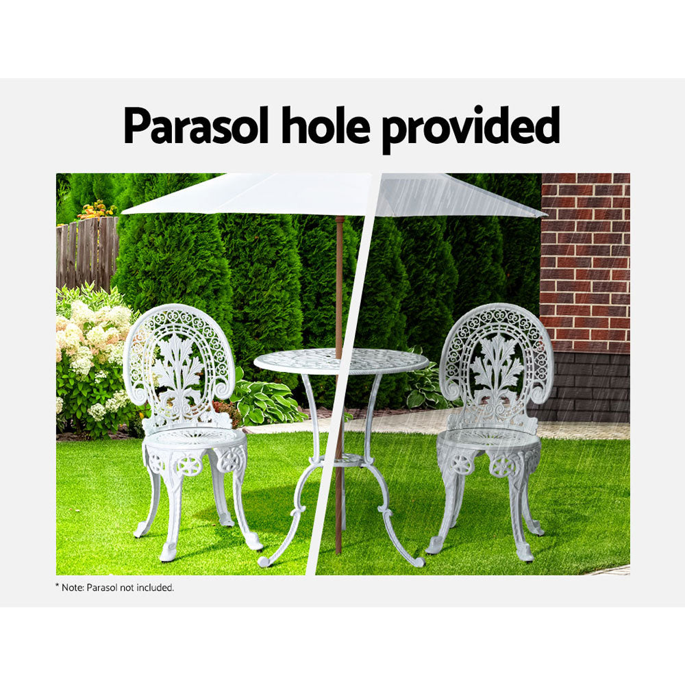 3PC Outdoor Aluminium Bistro Set with Dining Chairs - White