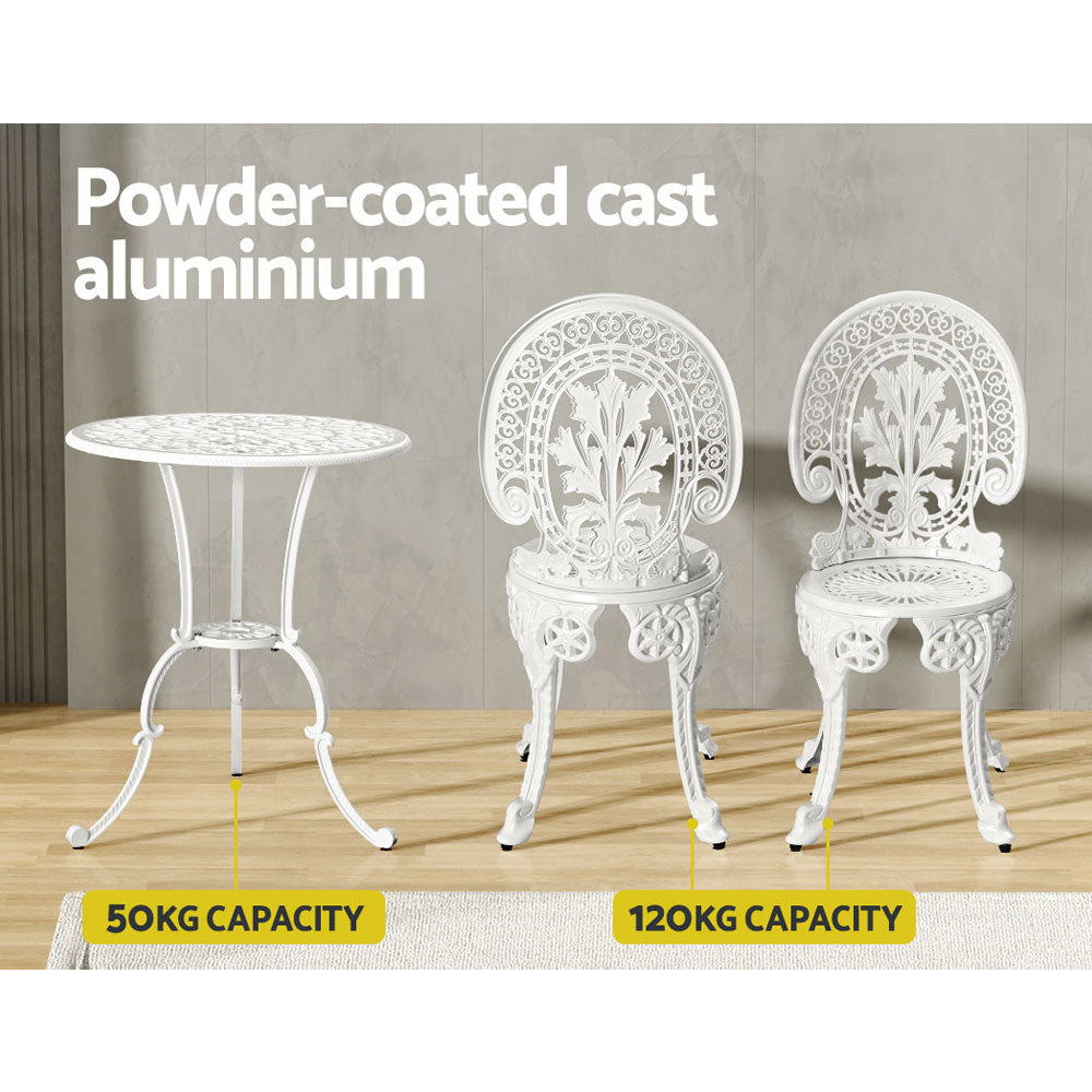 3PC Outdoor Aluminium Bistro Set with Dining Chairs - White