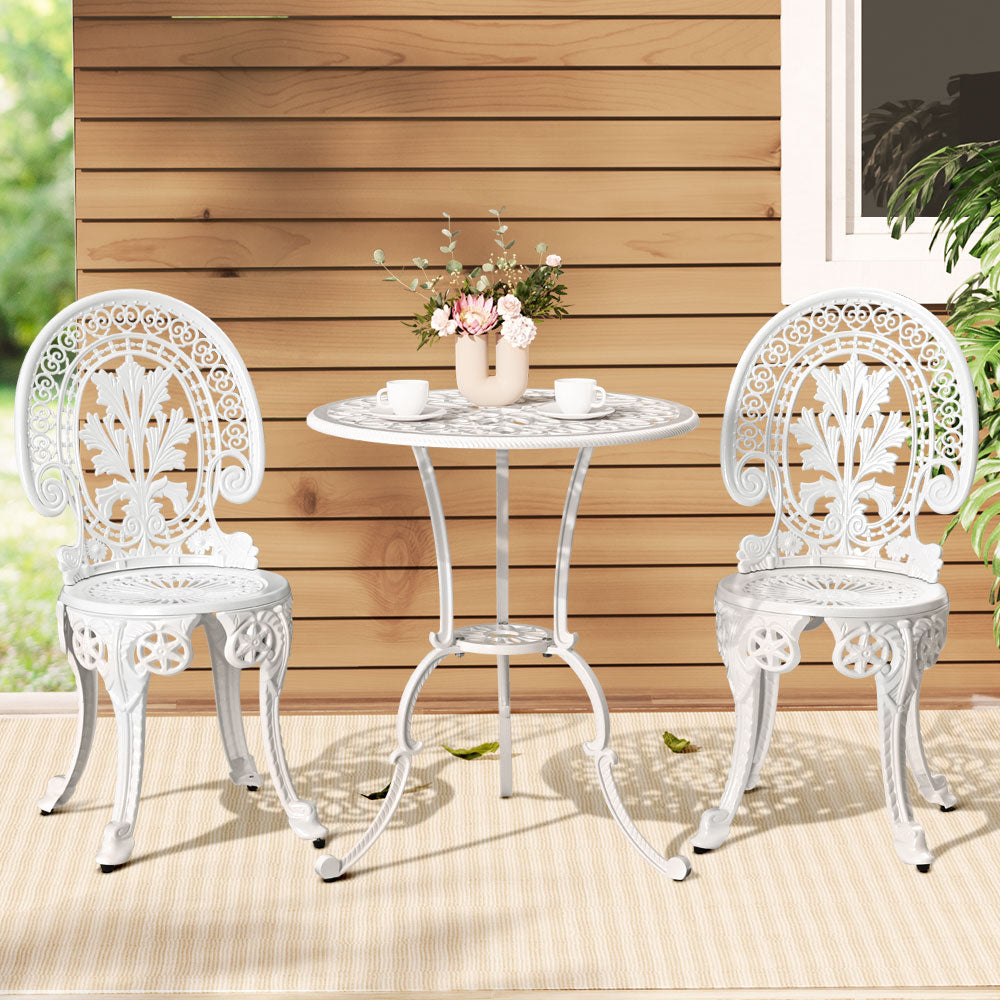 3PC Outdoor Aluminium Bistro Set with Dining Chairs - White