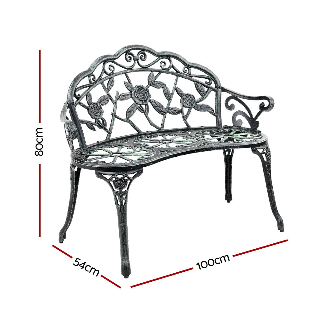 Outdoor Garden Bench Seat 100cm Cast Aluminium Patio Chair - Vintage Green
