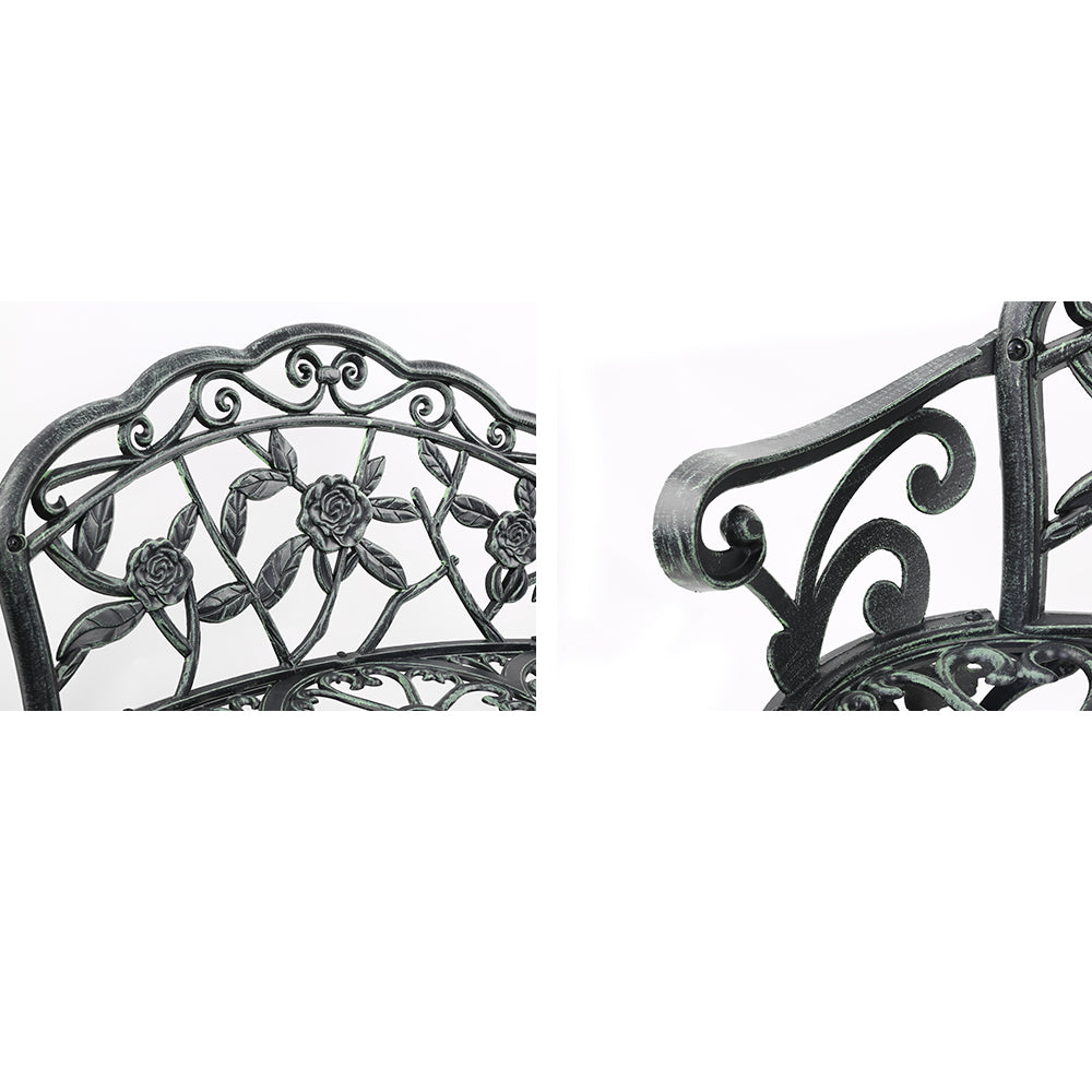Outdoor Garden Bench Seat 100cm Cast Aluminium Patio Chair - Vintage Green