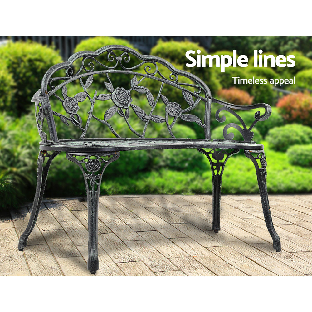 Outdoor Garden Bench Seat 100cm Cast Aluminium Patio Chair - Vintage Green