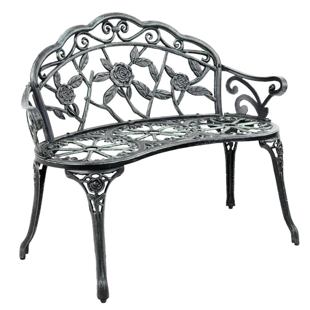 Outdoor Garden Bench Seat 100cm Cast Aluminium Patio Chair - Vintage Green
