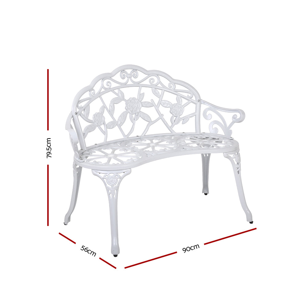 Outdoor Garden Bench Seat 100cm Cast Aluminium Patio Chair - Vintage White