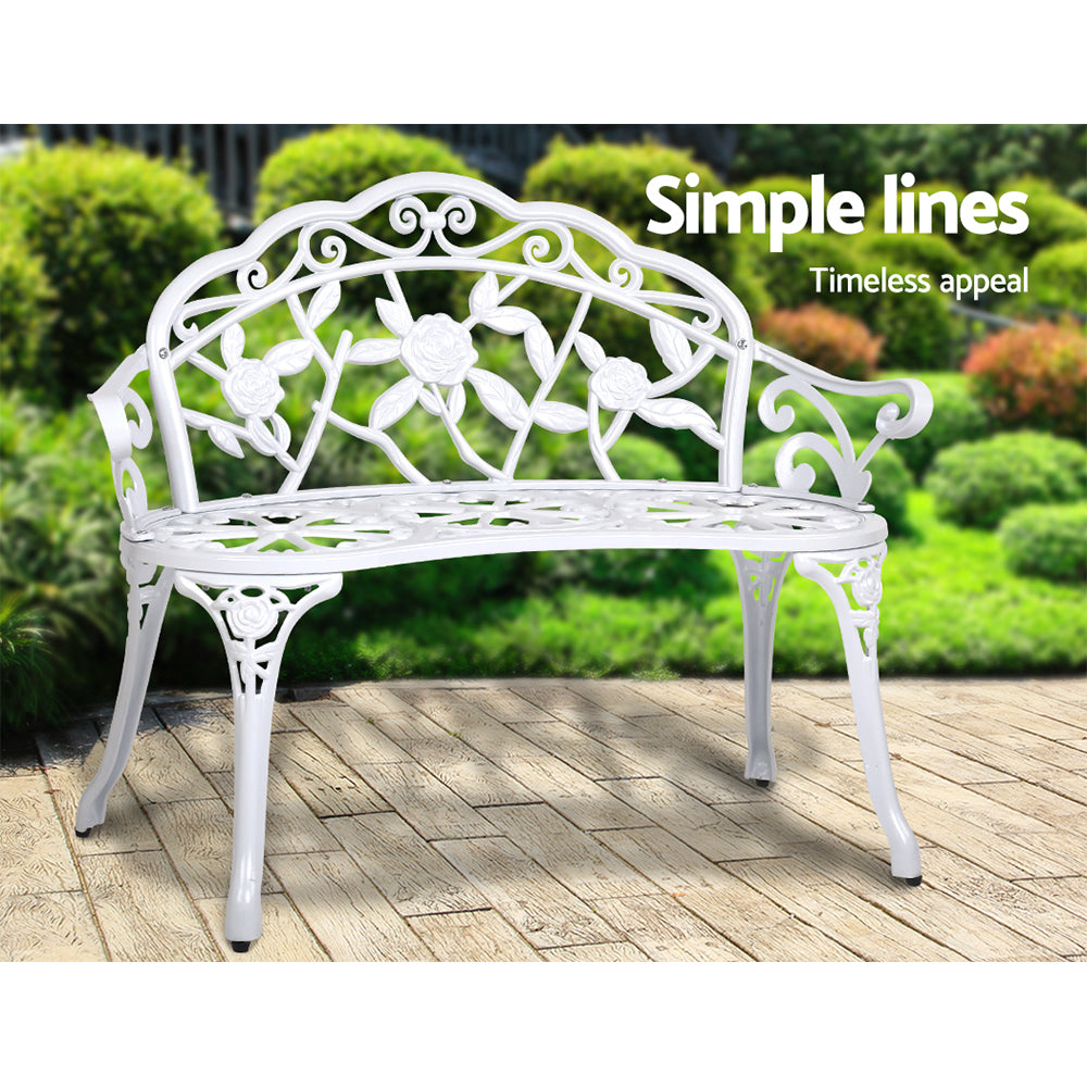 Outdoor Garden Bench Seat 100cm Cast Aluminium Patio Chair - Vintage White