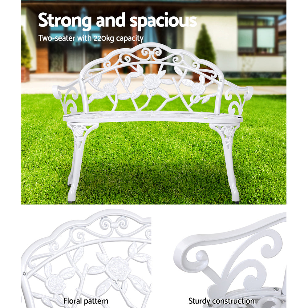 Outdoor Garden Bench Seat 100cm Cast Aluminium Patio Chair - Vintage White