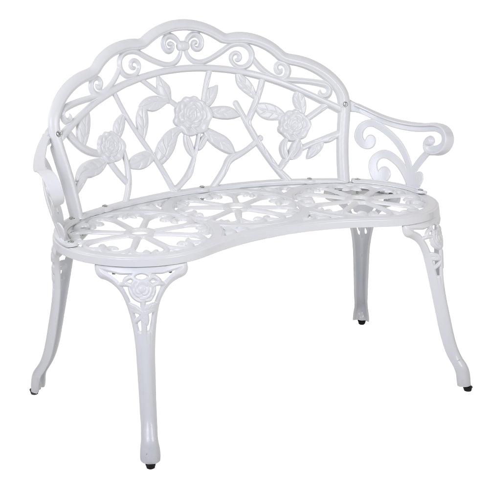 Outdoor Garden Bench Seat 100cm Cast Aluminium Patio Chair - Vintage White