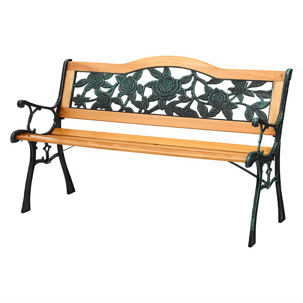 Wooden Outdoor Garden Bench Seat with Cast Iron Pattern