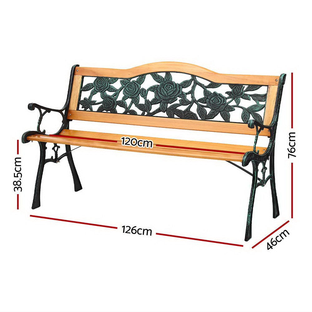 Wooden Outdoor Garden Bench Seat with Cast Iron Pattern