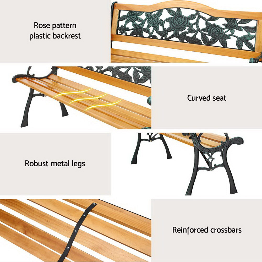 Wooden Outdoor Garden Bench Seat with Cast Iron Pattern