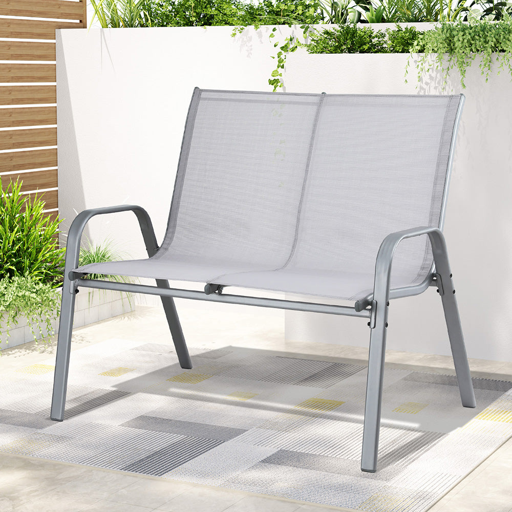 Garden Bench Seat Steel Outdoor Patio Park Lounge Backyard Chair Grey