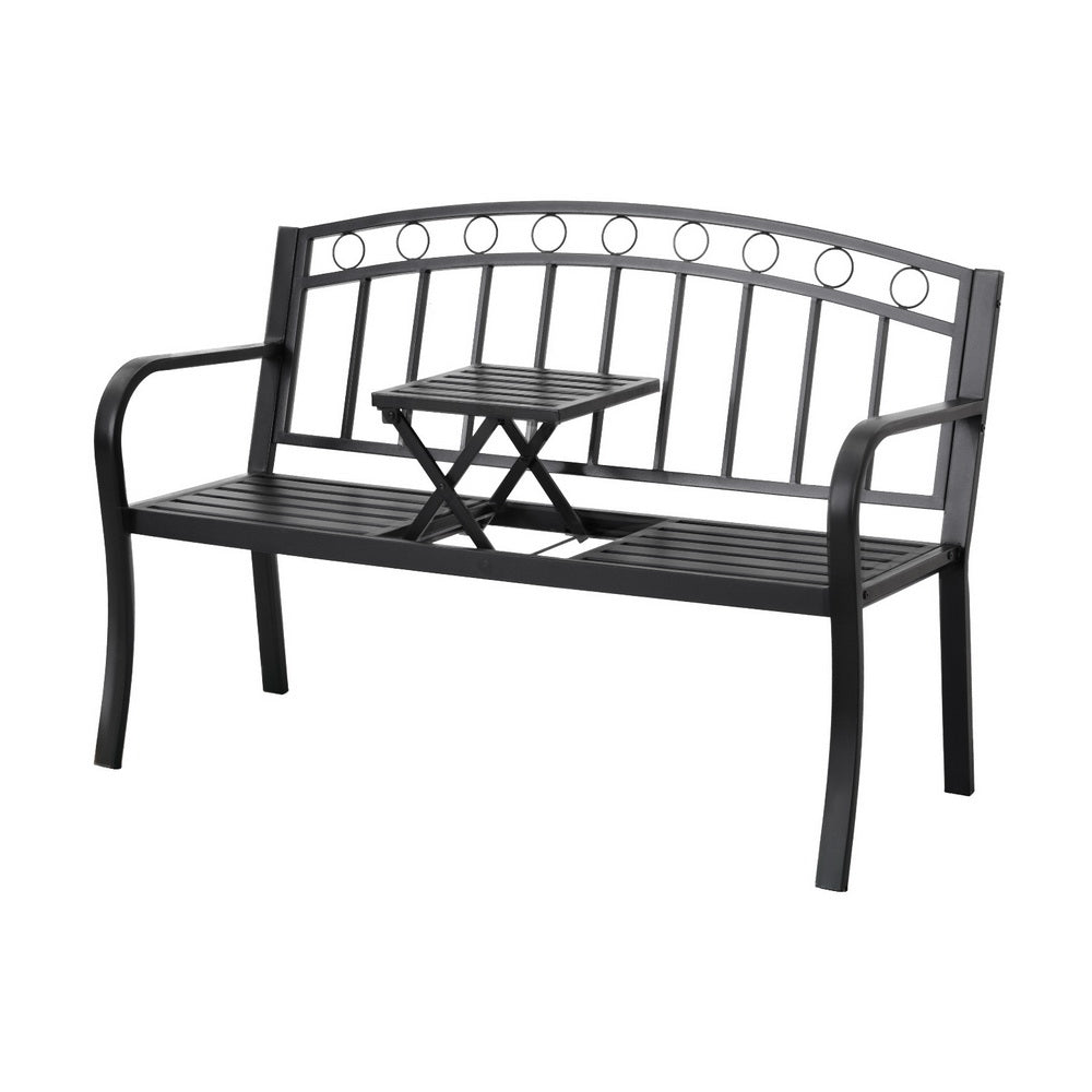 Outdoor Garden Bench Seat with Foldable Table - Black