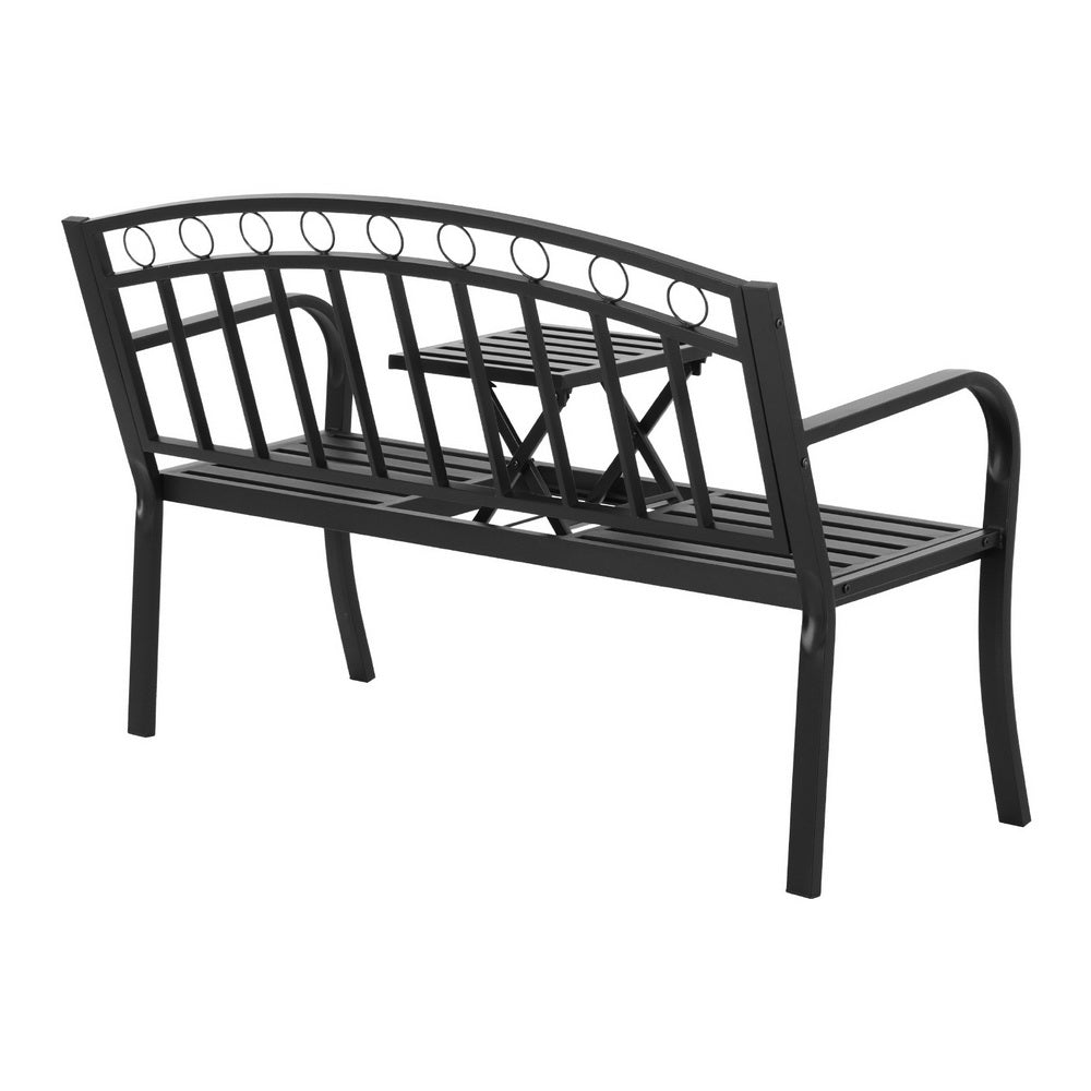 Outdoor Garden Bench Seat with Foldable Table - Black