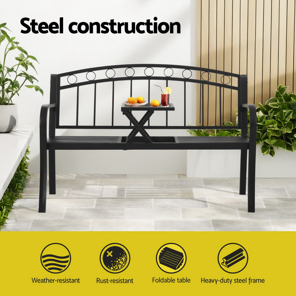 Outdoor Garden Bench Seat with Foldable Table - Black