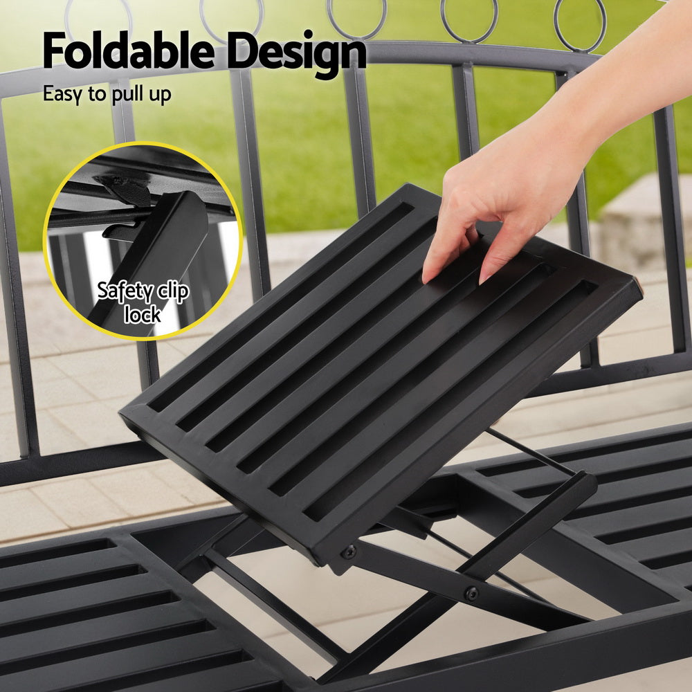 Outdoor Garden Bench Seat with Foldable Table - Black