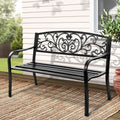 Outdoor Steel Garden Bench 3 Seater with Backrest - Black