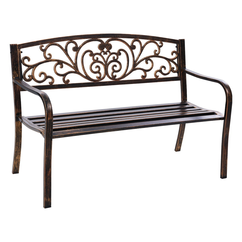 Outdoor Garden Bench 3 Seater Steel Park Seat - Black