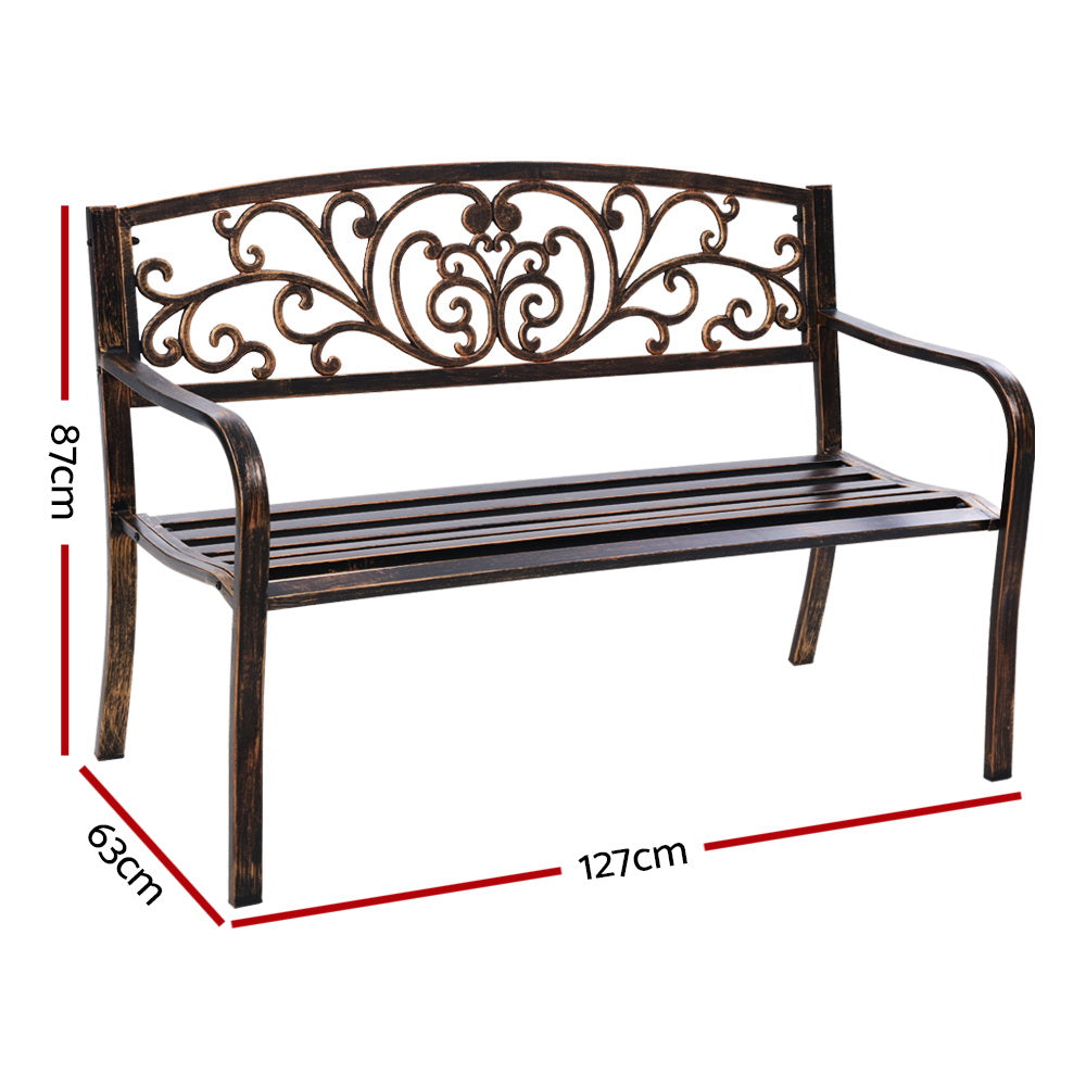 Outdoor Garden Bench 3 Seater Steel Park Seat - Black