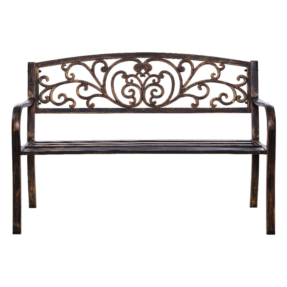Outdoor Garden Bench 3 Seater Steel Park Seat - Black