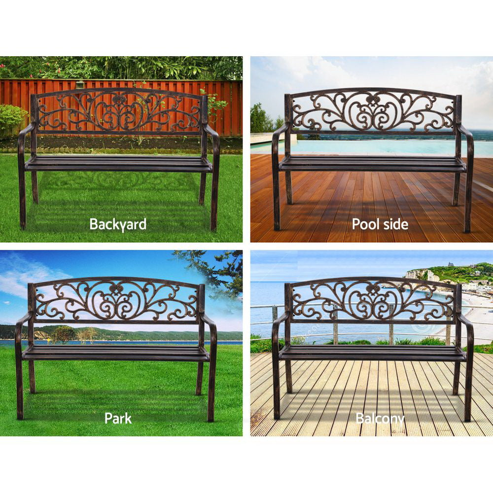 Outdoor Garden Bench 3 Seater Steel Park Seat - Black