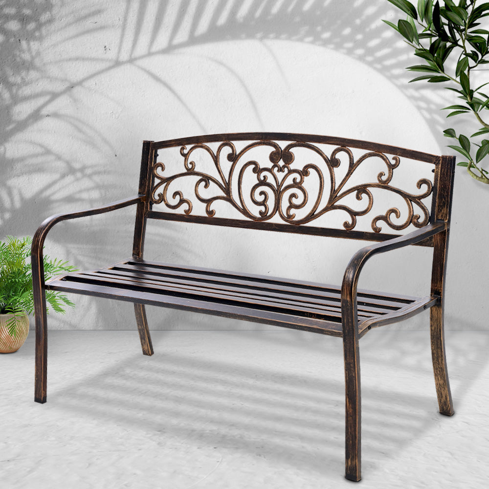 Outdoor Garden Bench 3 Seater Steel Park Seat - Black