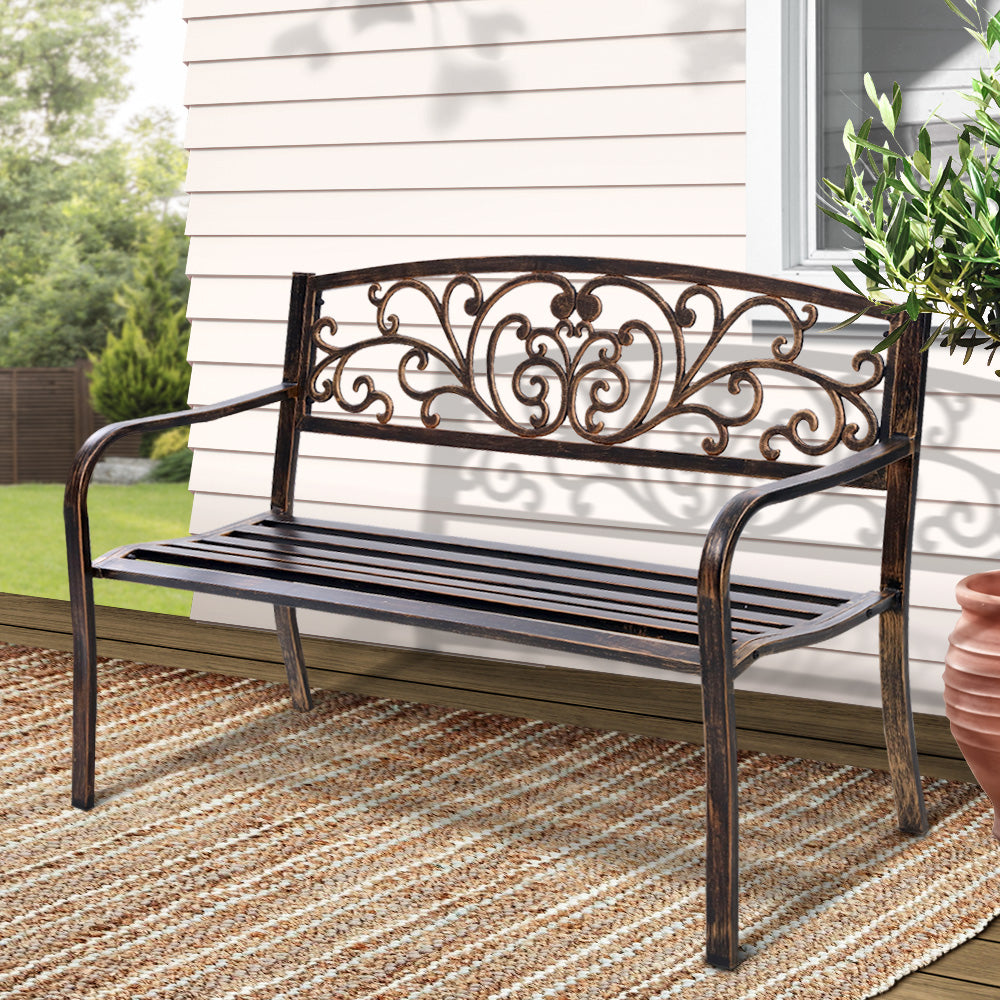 Outdoor Garden Bench 3 Seater Steel Park Seat - Black