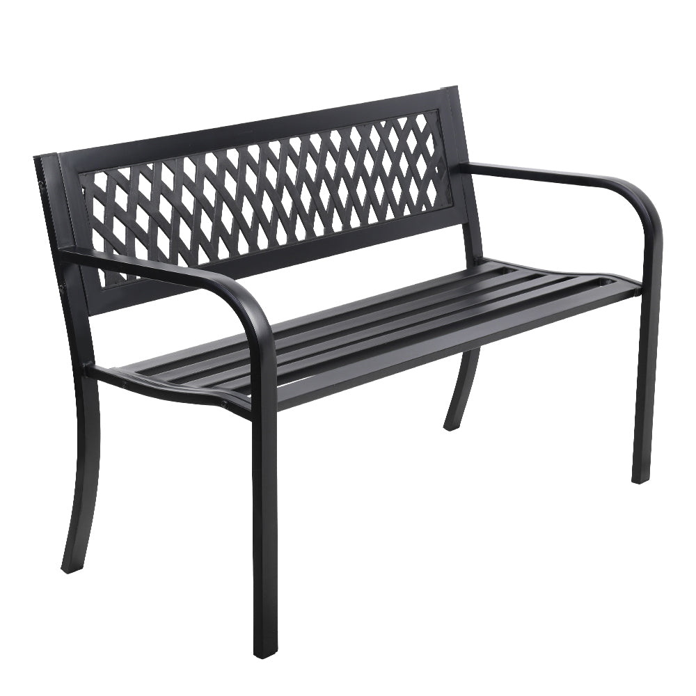 Outdoor Steel Garden Bench 2 Seater with Backrest - Black
