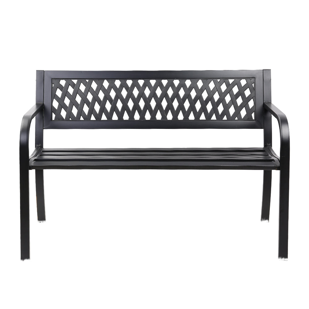 Outdoor Steel Garden Bench 2 Seater with Backrest - Black