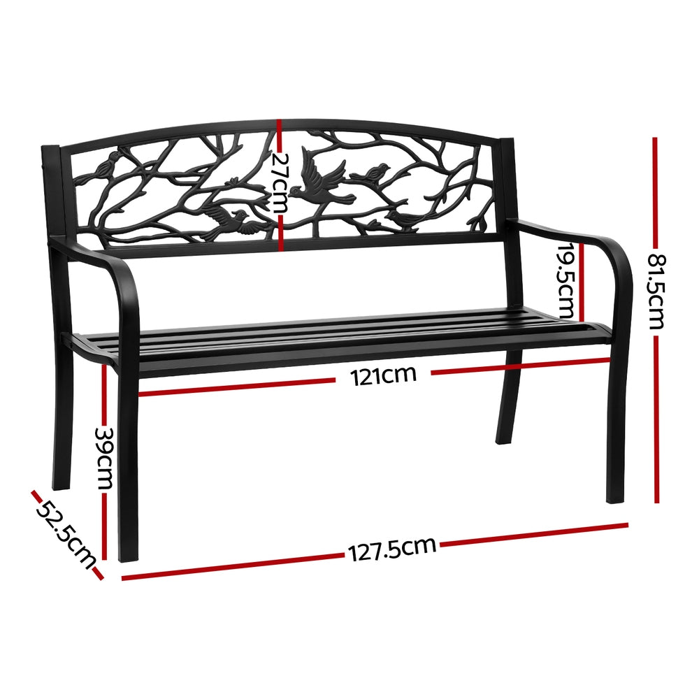 Outdoor Bench Seat Garden Steel Outdoor Furniture 3 Seater Park Black
