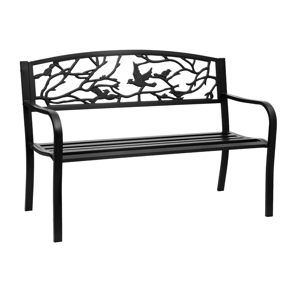 Outdoor Bench Seat Garden Steel Outdoor Furniture 3 Seater Park Black