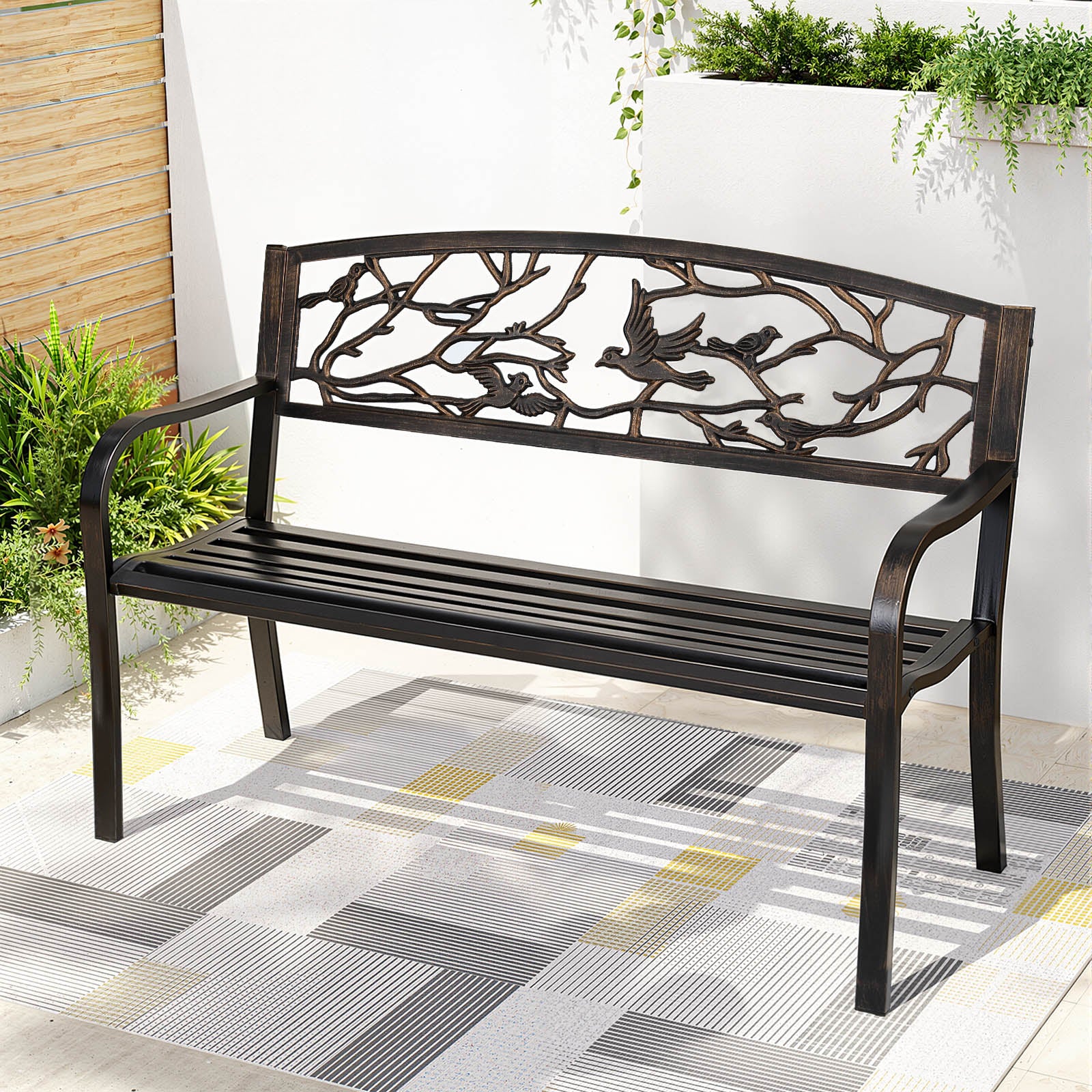 Outdoor Bench Seat Garden Steel Outdoor Furniture 3 Seater Park Bronze