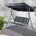Outdoor 3-Seater Swing Chair with Adjustable Canopy Mesh - Black