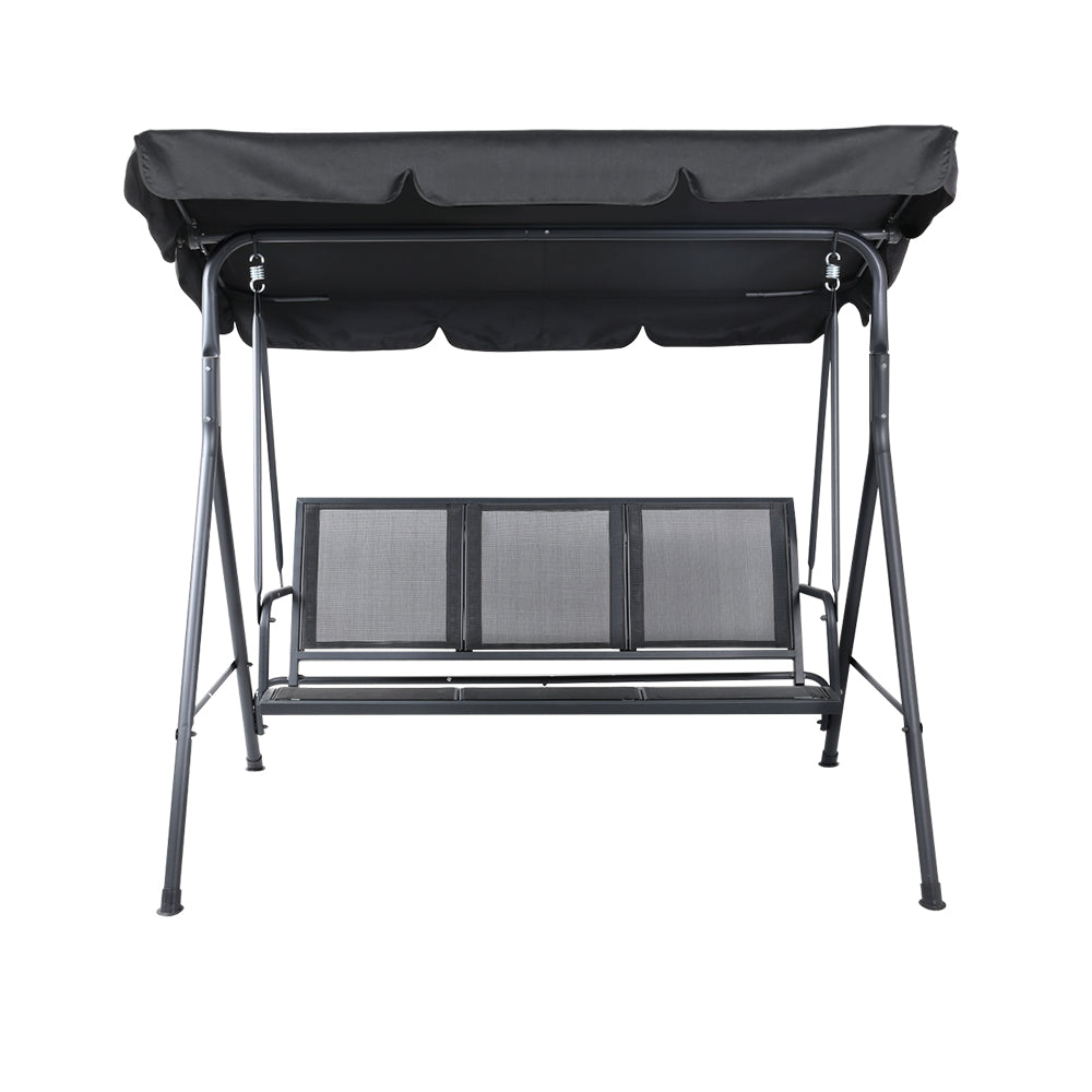 Outdoor 3-Seater Swing Chair with Adjustable Canopy Mesh - Black