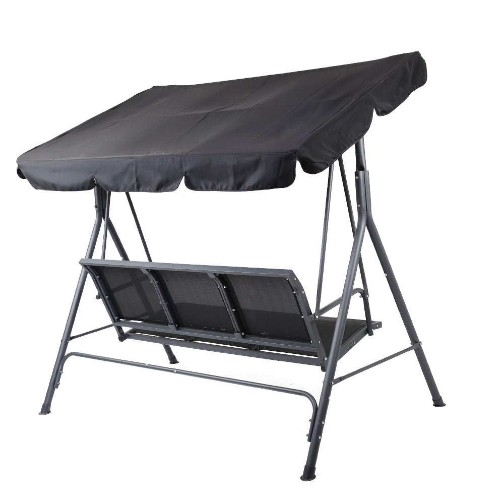 Outdoor 3-Seater Swing Chair with Adjustable Canopy Mesh - Black