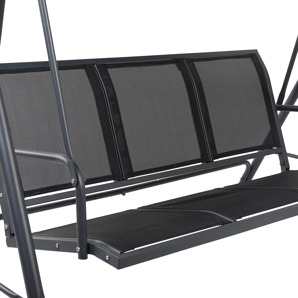 Outdoor 3-Seater Swing Chair with Adjustable Canopy Mesh - Black