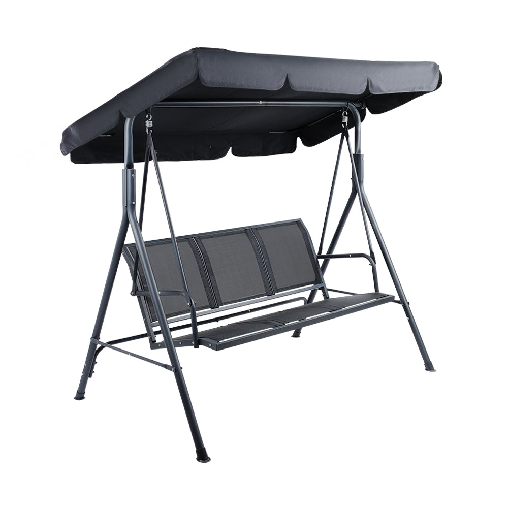 Outdoor 3-Seater Swing Chair with Adjustable Canopy Mesh - Black
