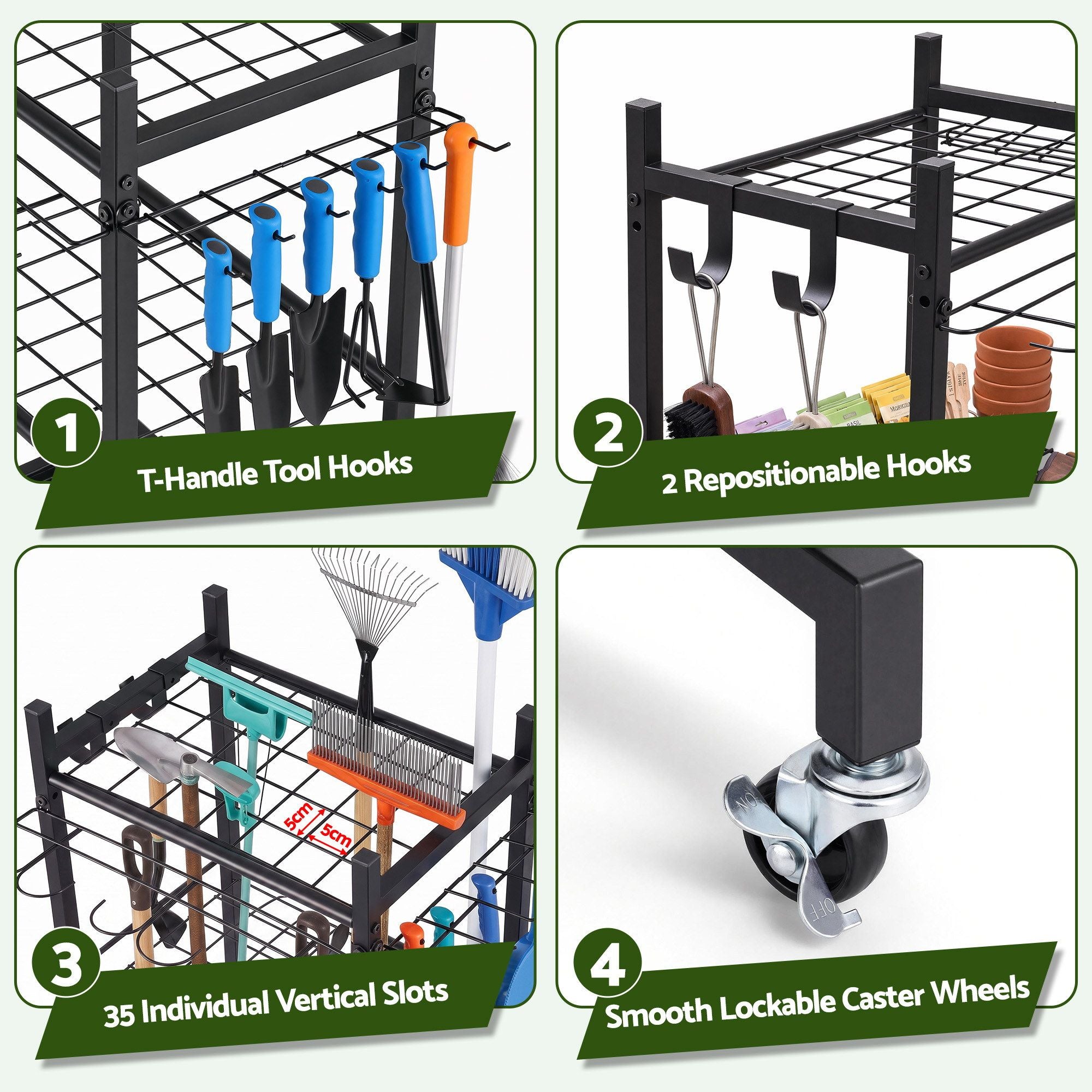 Garden Tool Organizer with Wheels Heavy Duty Garage Yard Storage Cart