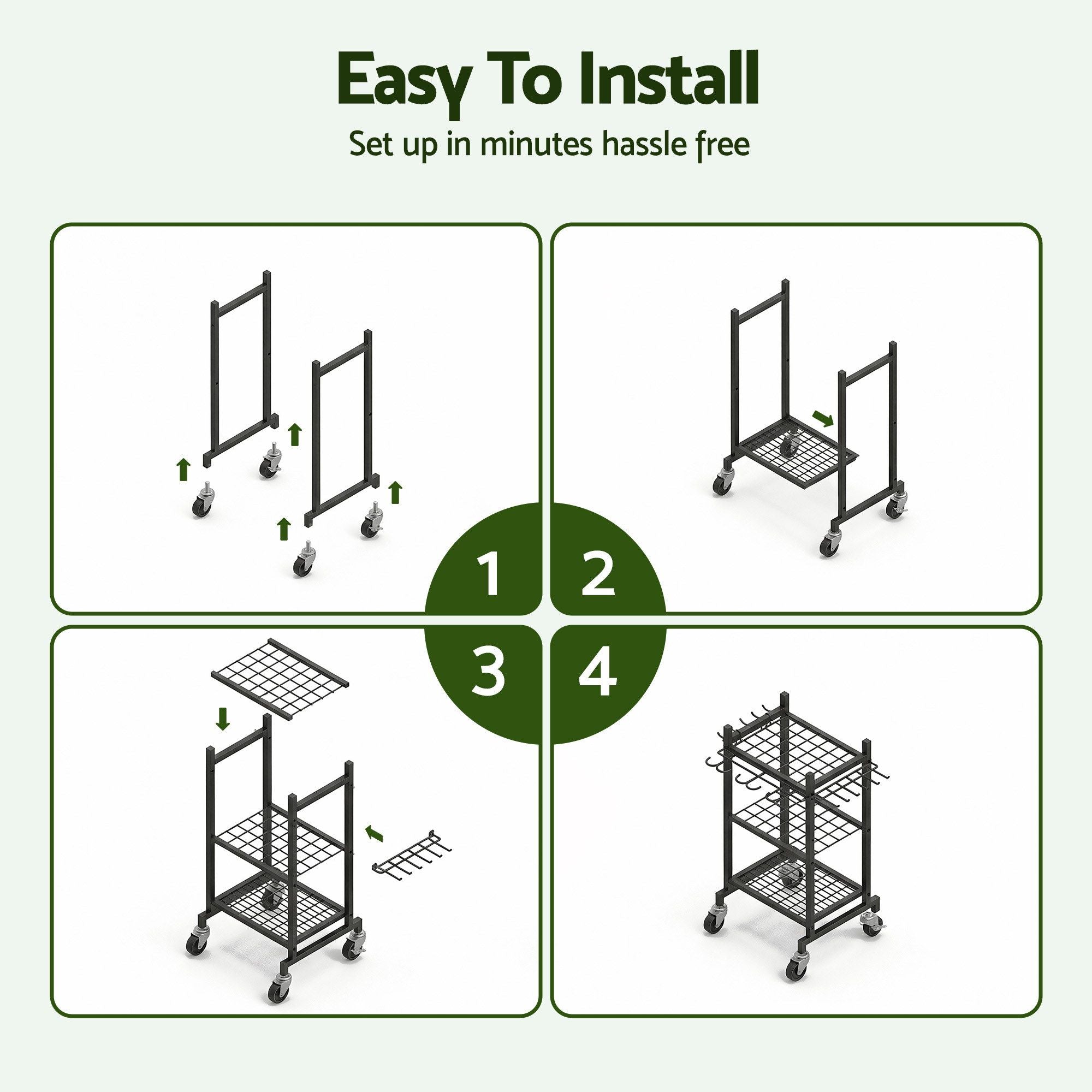 Garden Tool Organizer with Wheels Heavy Duty Garage Yard Storage Cart