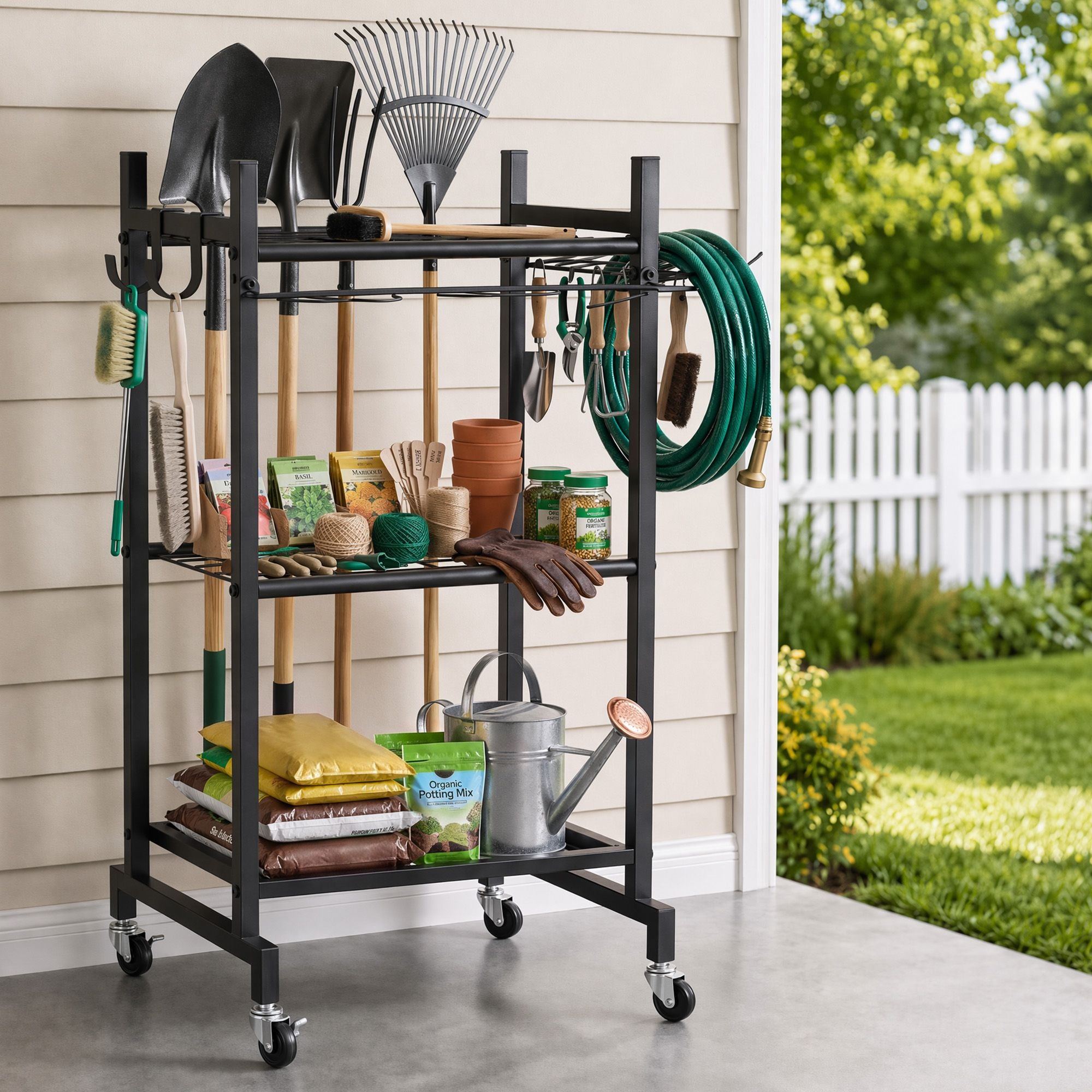Garden Tool Organizer with Wheels Heavy Duty Garage Yard Storage Cart