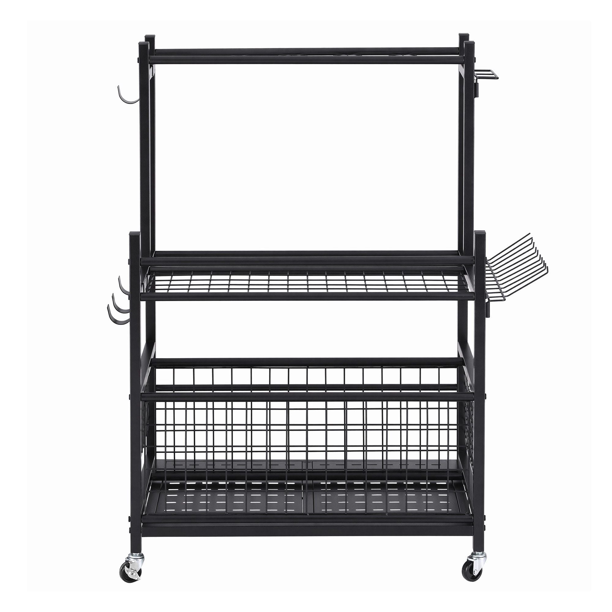 Garden Tool Organizer Rack 16 Slots Rolling Garage Storage with Hooks