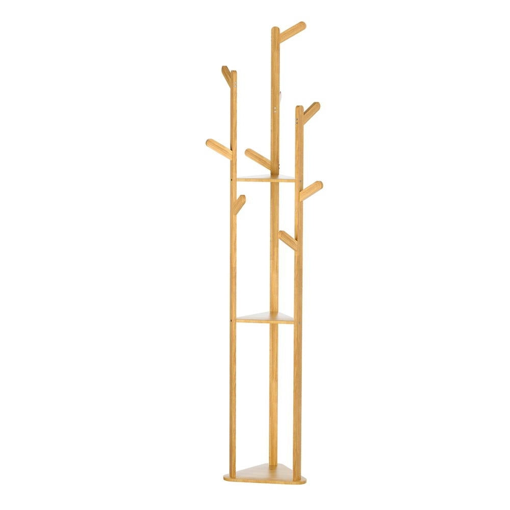 Clothes Rack Airer Coat Stand 9 Hooks Bamboo - Pine