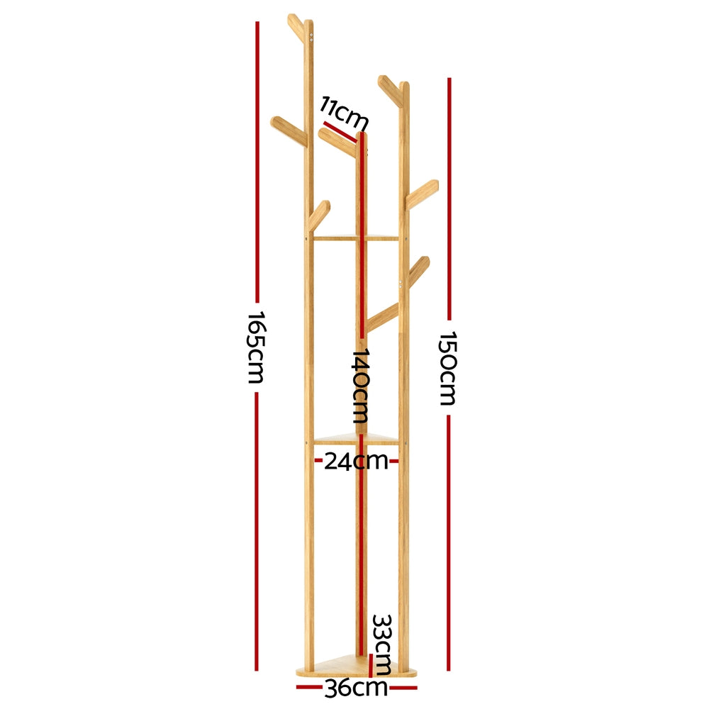 Clothes Rack Airer Coat Stand 9 Hooks Bamboo - Pine