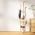 Clothes Rack Airer Coat Stand 9 Hooks Bamboo - Pine
